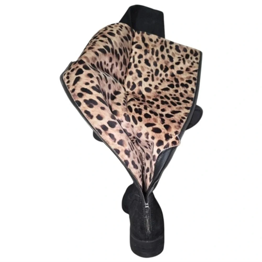 Born Black Suede Over the Knee Boots Leopard Lining Tall‎ Fashion Stylish Sz 7